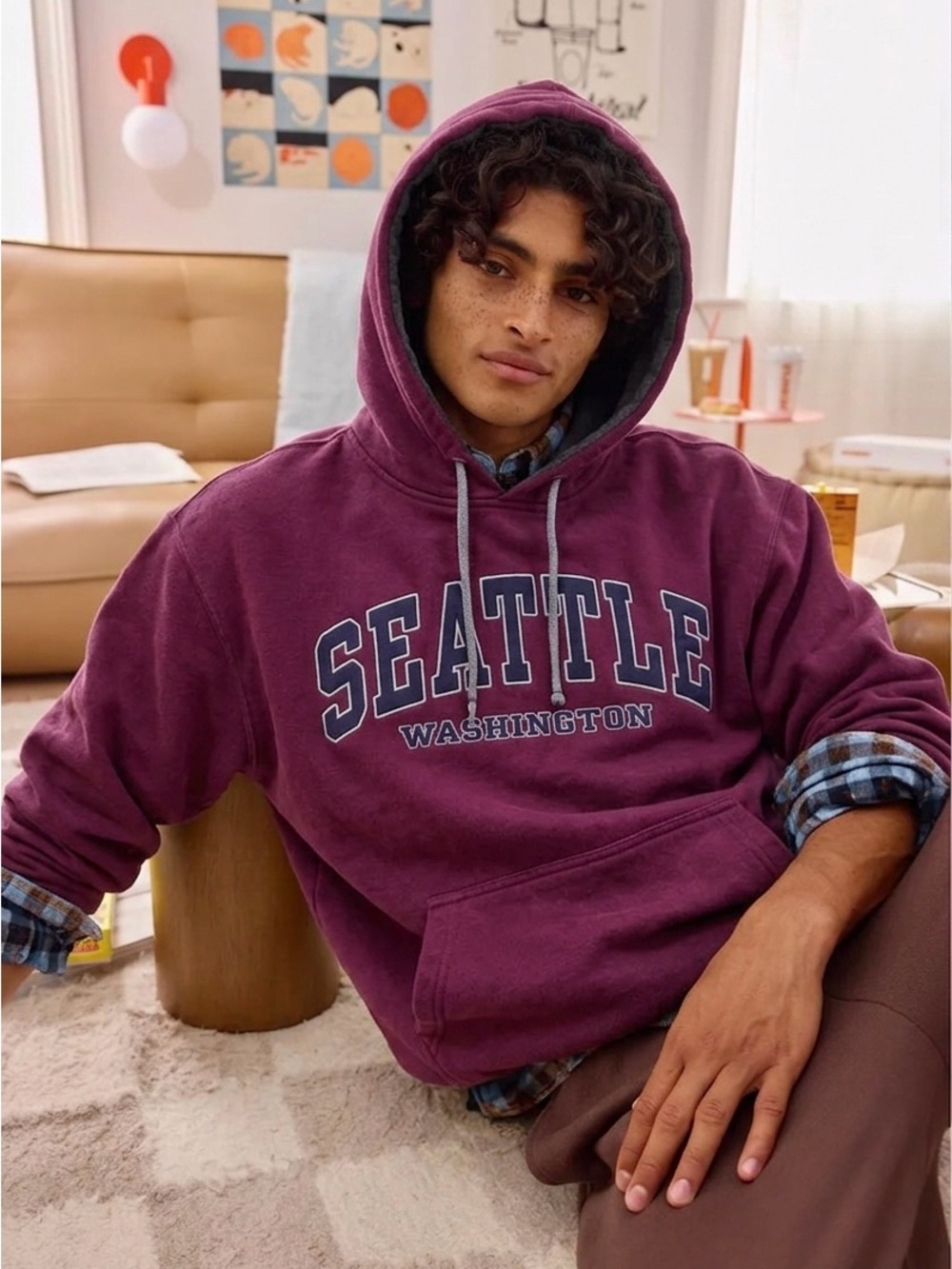 Vtg Seattle Washington Maroon Hoodie